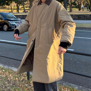 Corduroy two-tone long down jacket