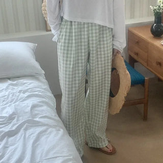 Checked elastic waist pants