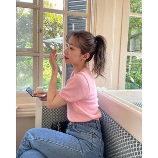 Colored round short-sleeved knit