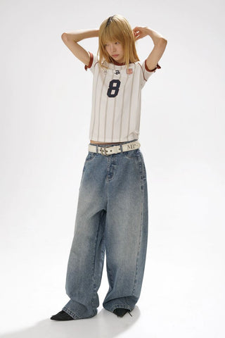 [MASONPRINCE] Mesh Sleeve Striped Sports Jersey Tee