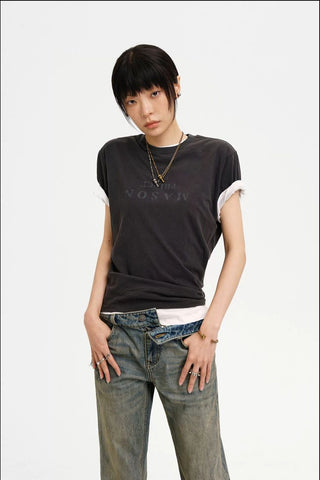 [MASONPRINCE] Mirror Logo Print Slim Fit T-Shirt