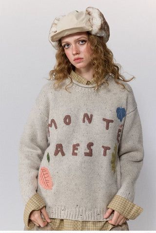 [Monterest] Distressed Crewneck Embroidered Sweater
