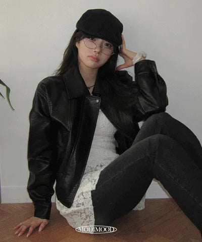 Sarah Half-Fit Crop Leather Jacket - 2 Colors
