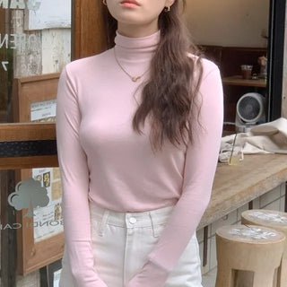 Basic Spandex Turtleneck T-Shirt