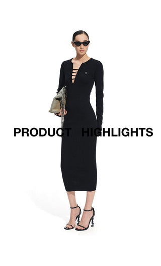 [NOTAWEAR] Deep V-Neck Long Sleeve Dress