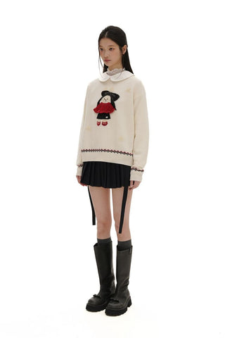 [Moromoro2] Rabbit Embroidered Fair Isle Knit  Sweater