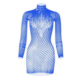 Long sleeve high neck net backless mini dress
