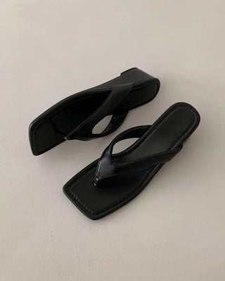 [3 colors] Square wedge beach sandal slippers