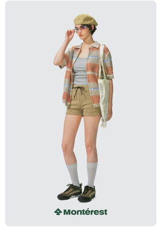 [Monterest] Open Knit Striped Short Sleeve Cardigan