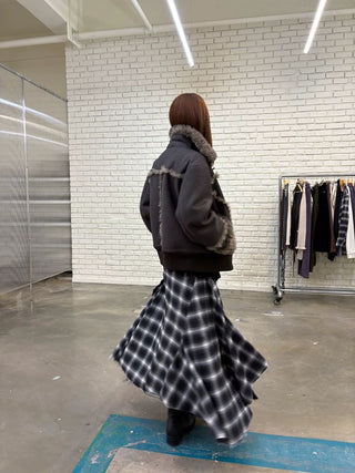 [NeverSeez] Plaid Patchwork Maxi Skirt