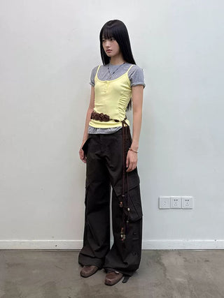 [NeverSeez] Ribbed Button-Front Cami Top