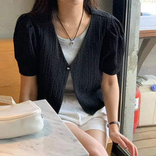 Rahen Gathered Short-Sleeve Cardigan