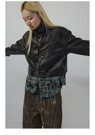 CONP Patchwork Leather Jacket (Dark Brown)