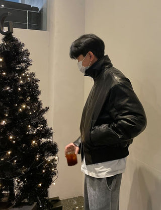 Hughes Leather Shearling Padded Jacket (2 colors)