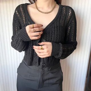 Cropped openwork cardigan
