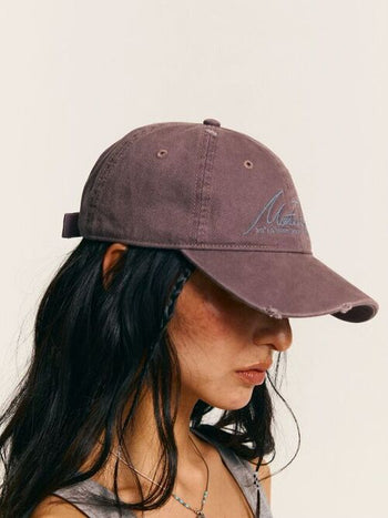 [Monterest] Washed Distressed Logo Embroidered Cap