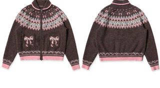 [Moromoro2] Fair Isle Bow Pocket Retro Collar  Cardigan