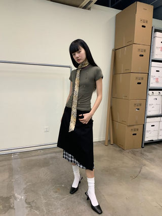 NEVERSEEZ Checkered Patchwork Skirt