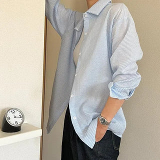 Cotton waffle striped shirt