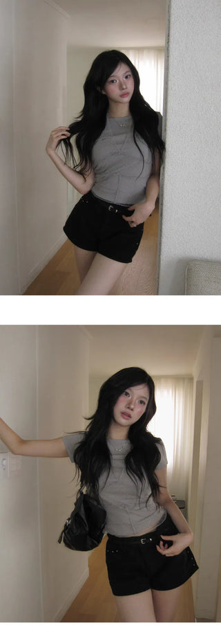 Mute Halter Short Sleeve Layered Set - 2 Colors
