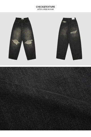 KARINA Front and back damage Faded unique black Black Denim pants
