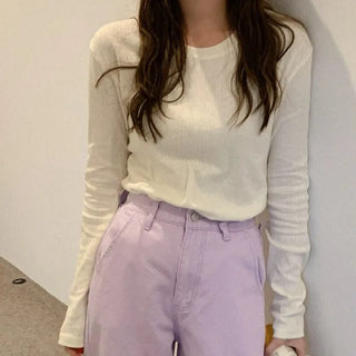 Eyelet punched long-sleeved T-shirt