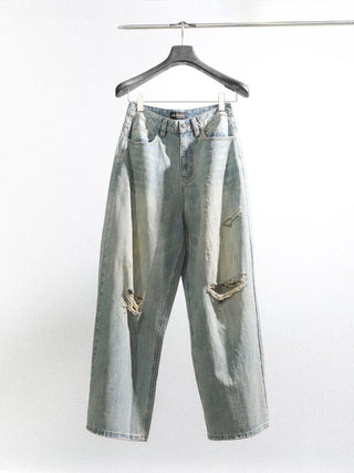 [MASONPRINCE] Washed Distressed Wide Leg Jeans