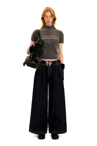 [Moromoro2] Frayed Waistband Wide Leg Jeans