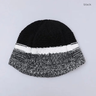 Three-color knit bucket hat