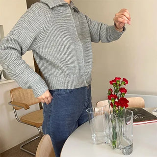 High-neck zip-up cardigan