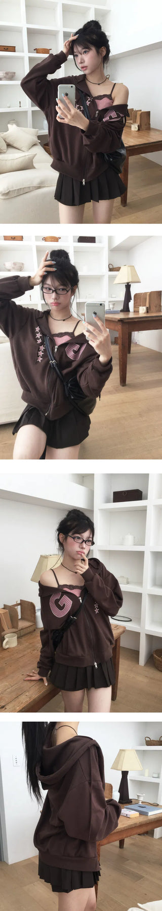 Loose-fit Star Hooded Zip-Up - 4 Colors