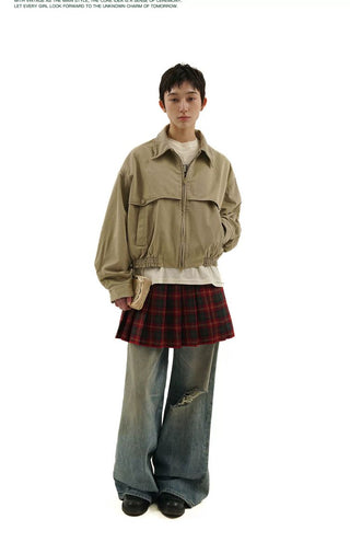 [Moromoro2] Washed Cotton Cropped Jacket