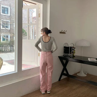 Pink straight-fit pants
