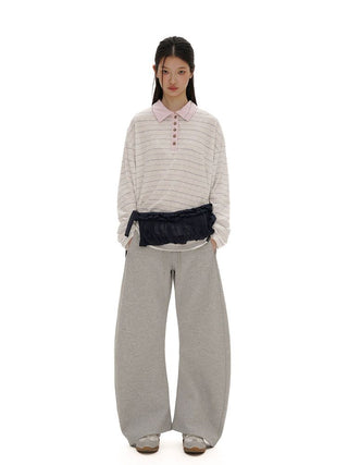 [Moromoro2] Striped Polo Long Sleeve Tee with Star  Buttons