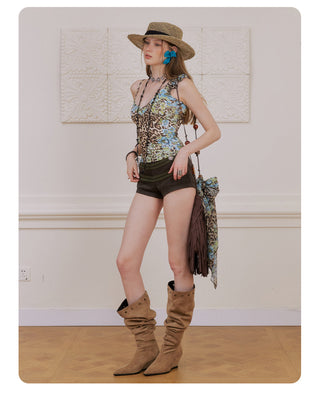 [NECY] American Blue Leopard Unbalanced Tank Top