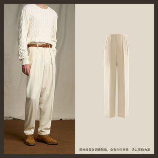 [CULTUM] Wool Blend Double Pleat Tapered Trousers