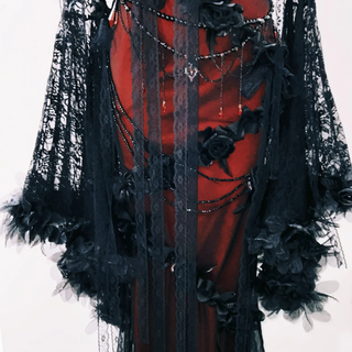 Long flared sleeve flower applique 2 piece maxi dress