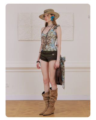 [NECY] American Blue Leopard Unbalanced Tank Top