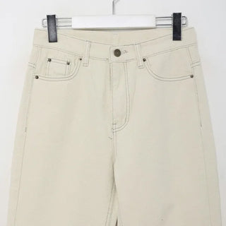 Brushed-back straight cotton pants