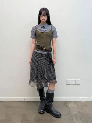 [NeverSeez] Ribbed Button-Front Cami Top