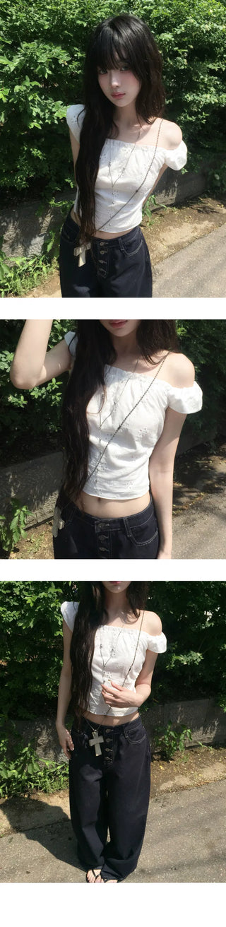 Punching Off Shirring Blouse - 2 colors