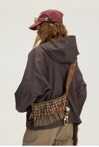 [Monterest] Plaid Patchwork Fringe Waist Bag