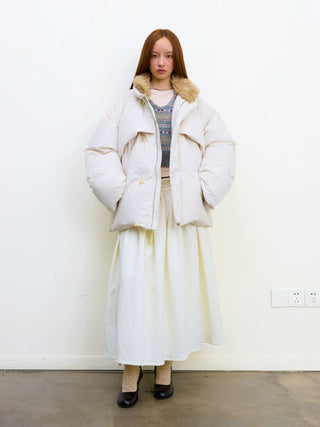 [NEVERSEEZ] Spliced Detachable Fur Collar Down Jacket