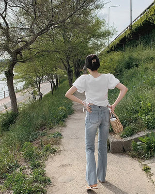 Semi-bootcut denim pants