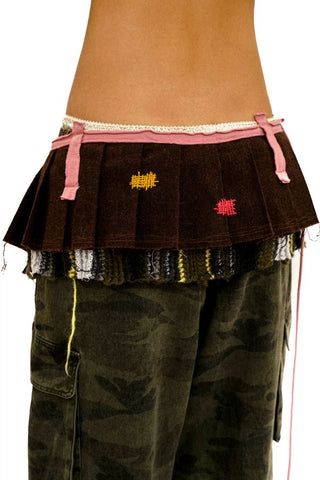 [Moromoro2] Wool Blend Striped Patchwork Pleated  Skirt