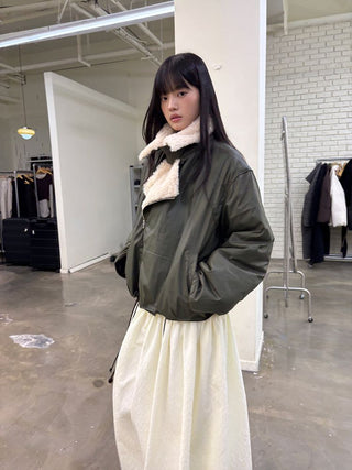 [NEVERSEEZ] Lapel Fleece Diagonal Zipper Jacket