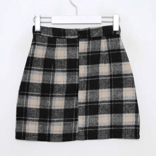 Wool check mini skirt