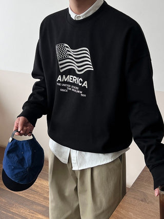 American Flag Embroidered Double-Sided Sweatshirt