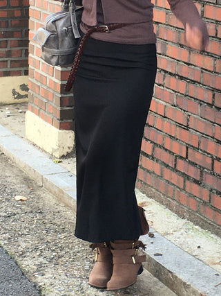 Slit elastic waist long skirt