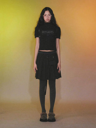 [Moromoro2] Alpaca Blend Logo Embroidered Mock Neck  Knit